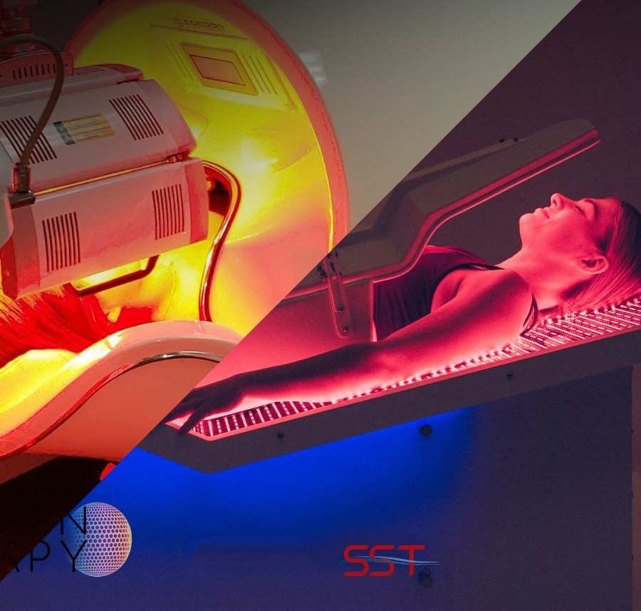 Full-body red light therapy and infrared wellness systems at Sunsations in Topeka featuring SmartSun Therapy, POLY Rejuv, and Cocoon Infrared Wellness.